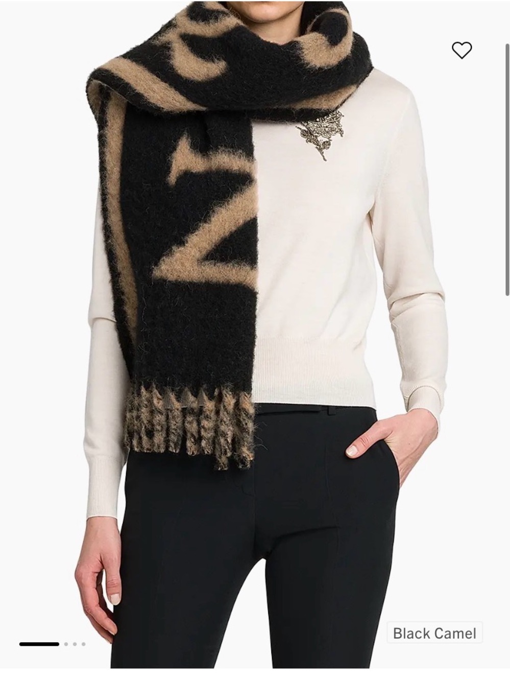 McQueen Black Camel Oversized Logo Scarf - Women Accessories $460. NWT
